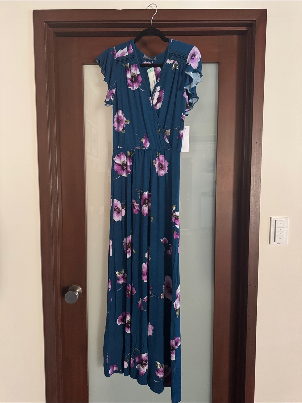 Loveappella Teal Maxi Dress with Purple Floral Print